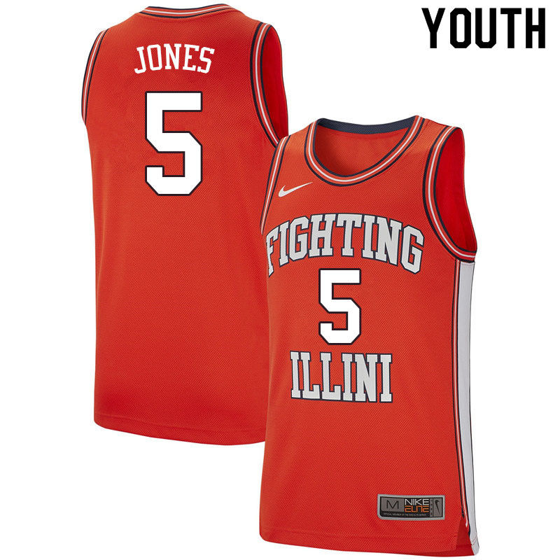 Youth #5 Tevian Jones Illinois Fighting Illini College Basketball Jerseys Sale-Retro
